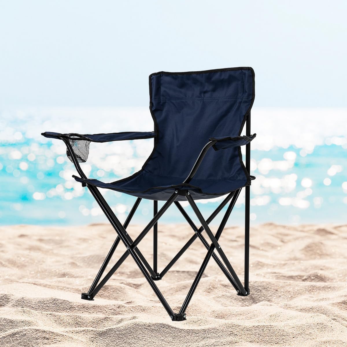 Foldable Chair with Armrest — Navy Blue